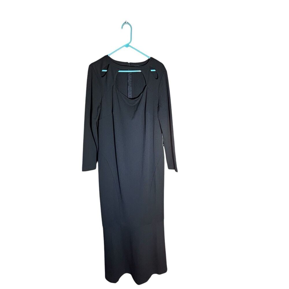 Eloquii Women's Black Stretchy Maxi Long Sleeve Cut Out Fluted Bottom Dress 16